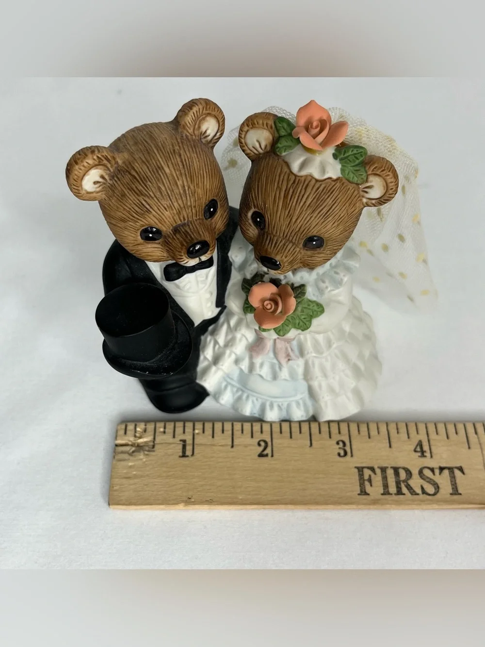Vintage Homco #1407 Porcelain Teddy Bear Bride & Groom. 4